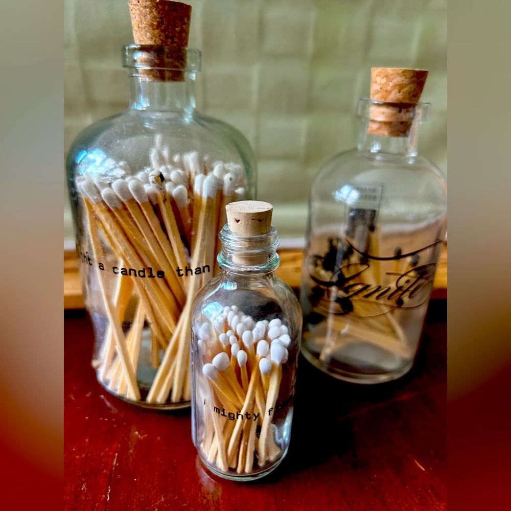 Candle matchsticks -Apothecary Jars with matchsticks,set of calligraphy writing
